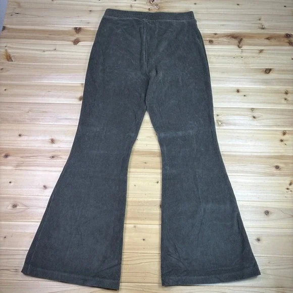 Aerie Corduroy Pants Womens Medium Olive Green Bell Bottom Ribbed Flared Pants - Picture 3 of 7